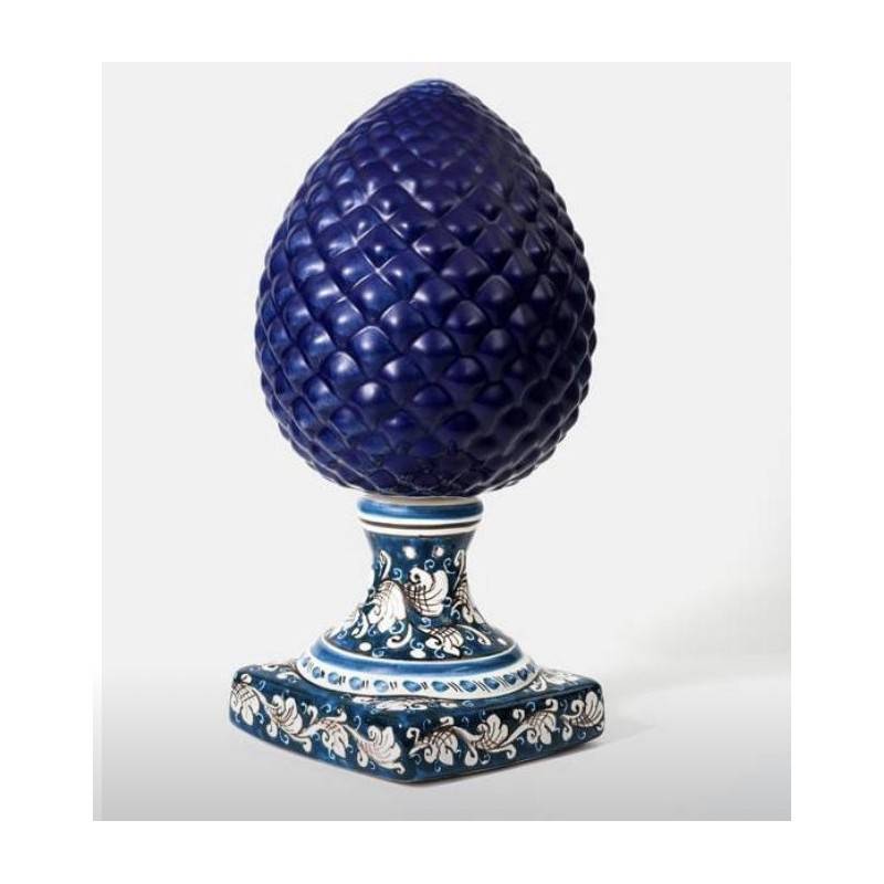 Pigna ceramica siciliana colore blu piede decorato - altezza 35 cm - 