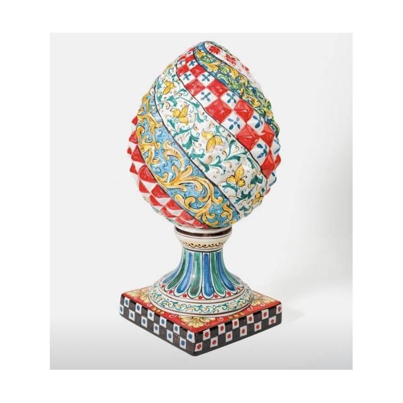 Pinha de cerâmica siciliana com decoração estilo carrinho - altura 50 cm - 