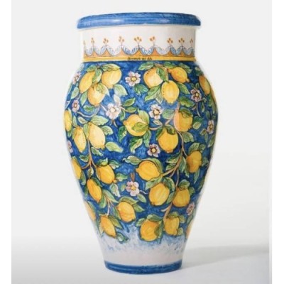 Großes Glas mit Zitronendekor auf blauem Grund – Höhe ca. 75 cm - 
