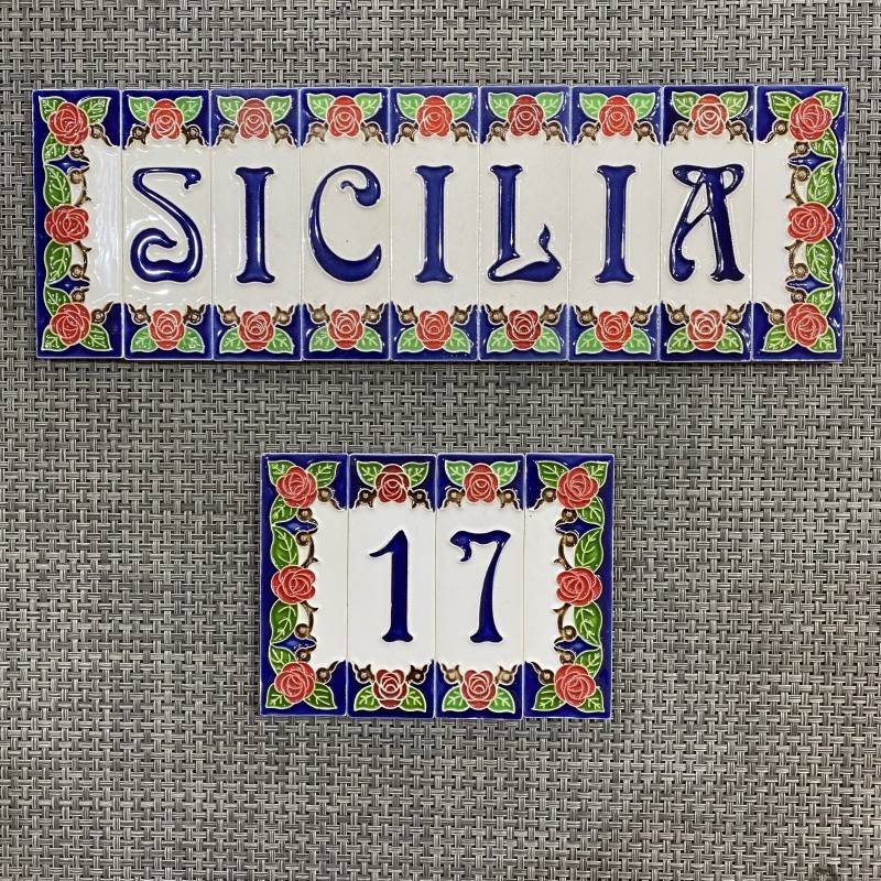 Hand-decorated letters and house numbers in fine Sicilian ceramic - 