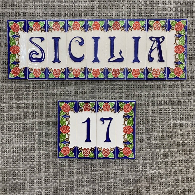 Letras e números de casas em cerâmica fina siciliana decorada à mão - 