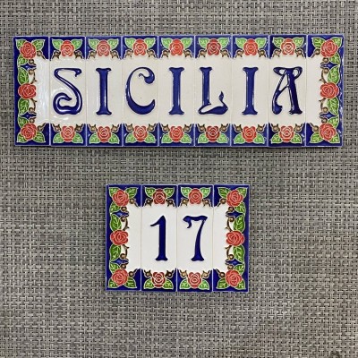 Letras y números de casas en fina cerámica siciliana decorados a mano - 