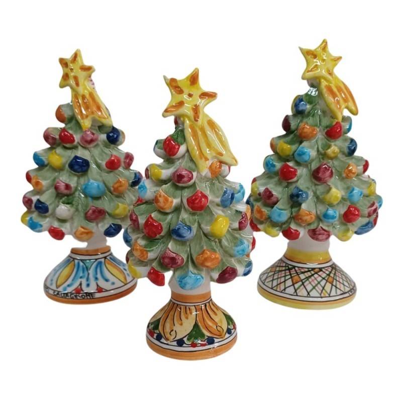 Mehrfarbiger sizilianischer Tannenzapfen-Weihnachtsbaum aus Caltagirone-Keramik, H 15 cm - 