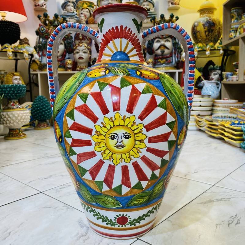 Sizilianische Quartara, am Rad gefertigt und von Hand dekoriert, Höhe ca. 42 cm - 