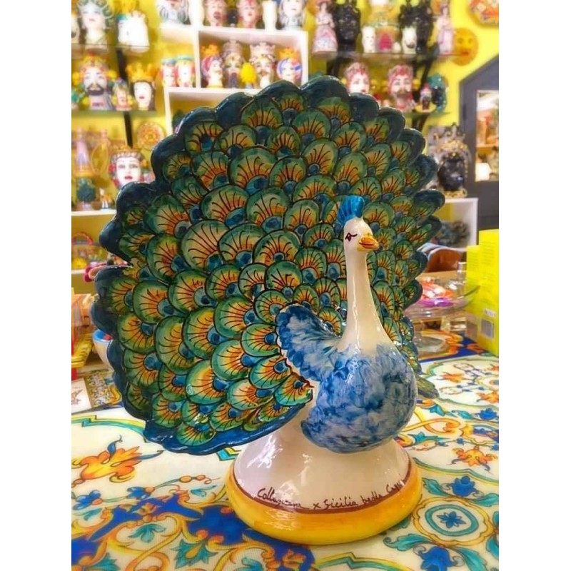 Pfau aus Caltagirone-Keramik – 2 Größen erhältlich - 