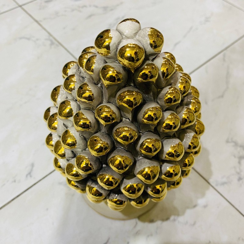 Pine cone in precious Caltagirone ceramic ZECCHINO GOLD tips - Various sizes available - 