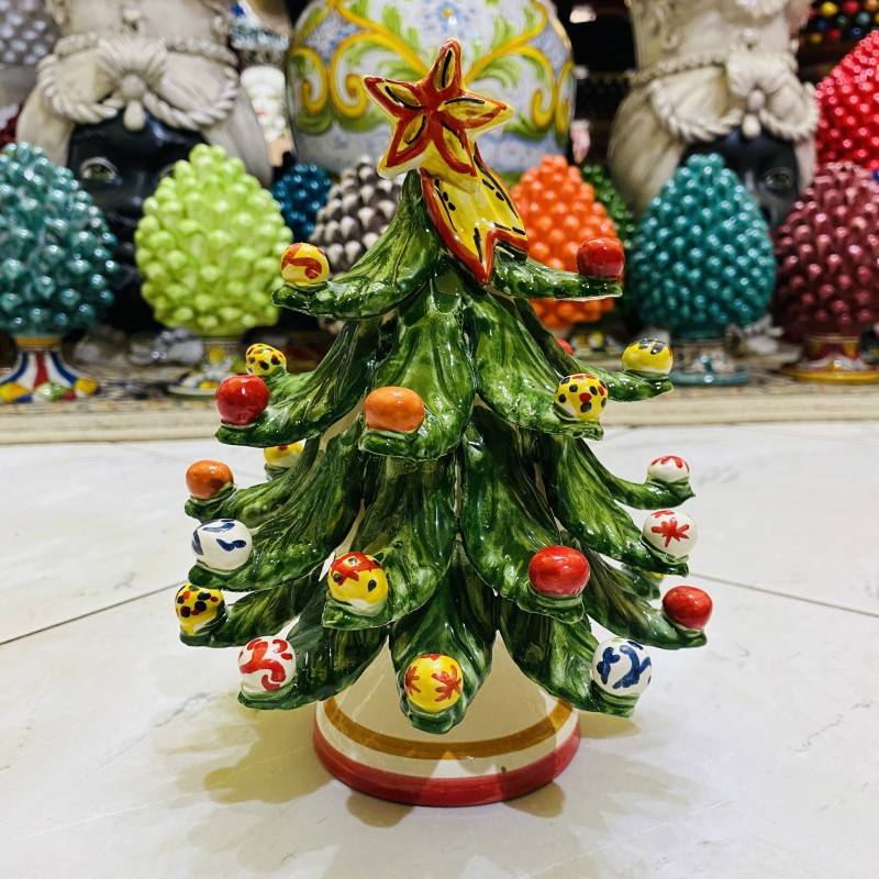 Árbol de Navidad con bolas decoradas, cerámica de Caltagirone - altura  20/22 cm Modelo ML