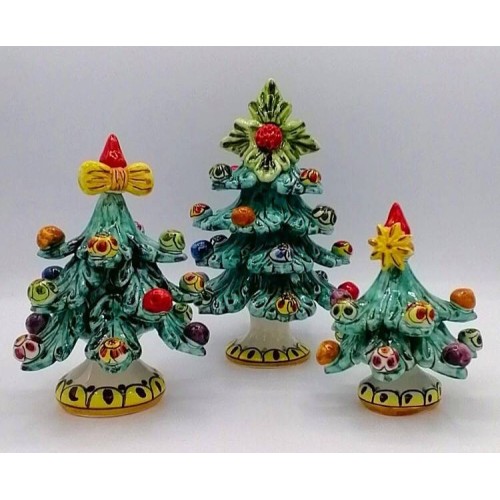 Árbol de Navidad con bolas decoradas, cerámica Caltagirone - 3 tamaños Modelo FL Verde - 
