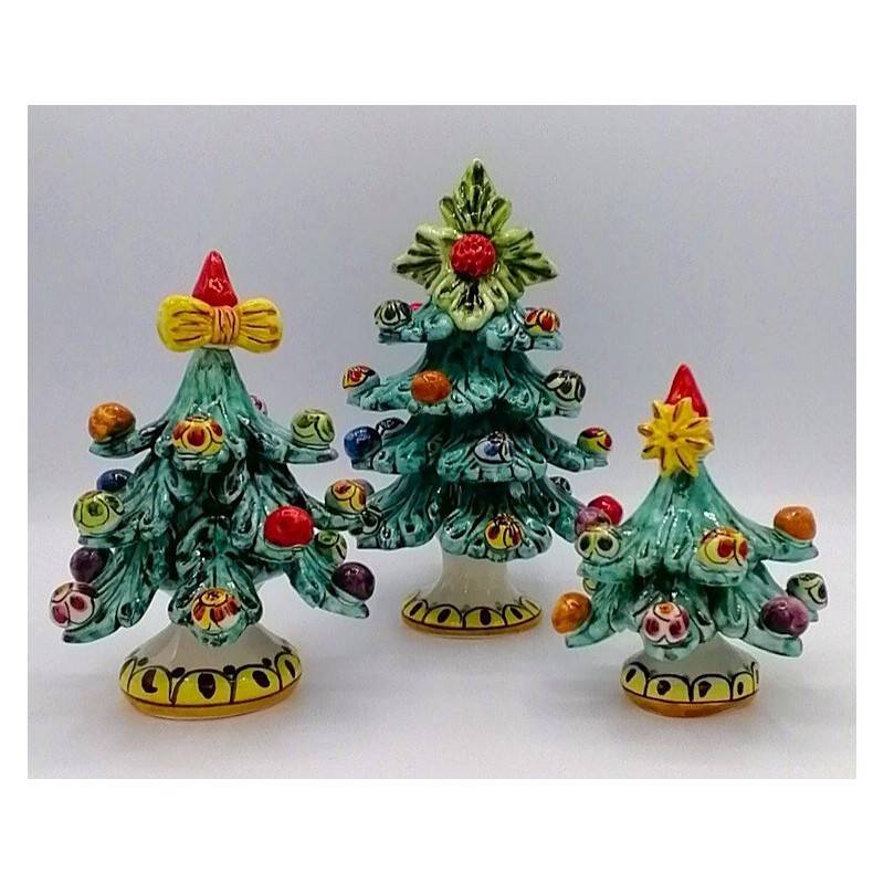 Árvore de Natal com bolas decoradas, cerâmica Caltagirone - 3 tamanhos Modelo FL Verde - 