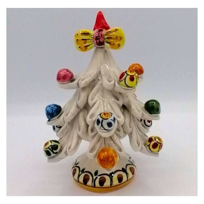 Kerstboom met gedecoreerde ballen, Caltagirone keramiek, drie maten Model FL Bianco Fumè - 