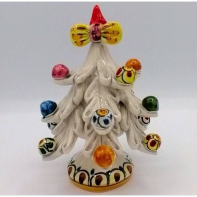 Sapin de Noël avec boules décorées, céramique Caltagirone - 3 tailles Modèle FL Blanc Fumé - 