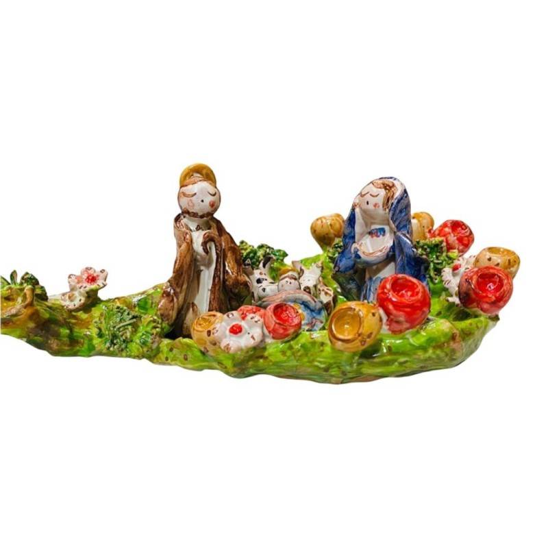 Artistic Nativity Scene on Prickly Pear Shovel, Handcrafted - Measures about 20x12 cm - 