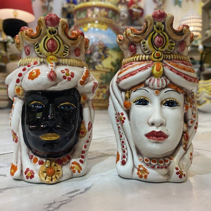 Pair of Moor's Heads Caltagirone height about 13 cm - 