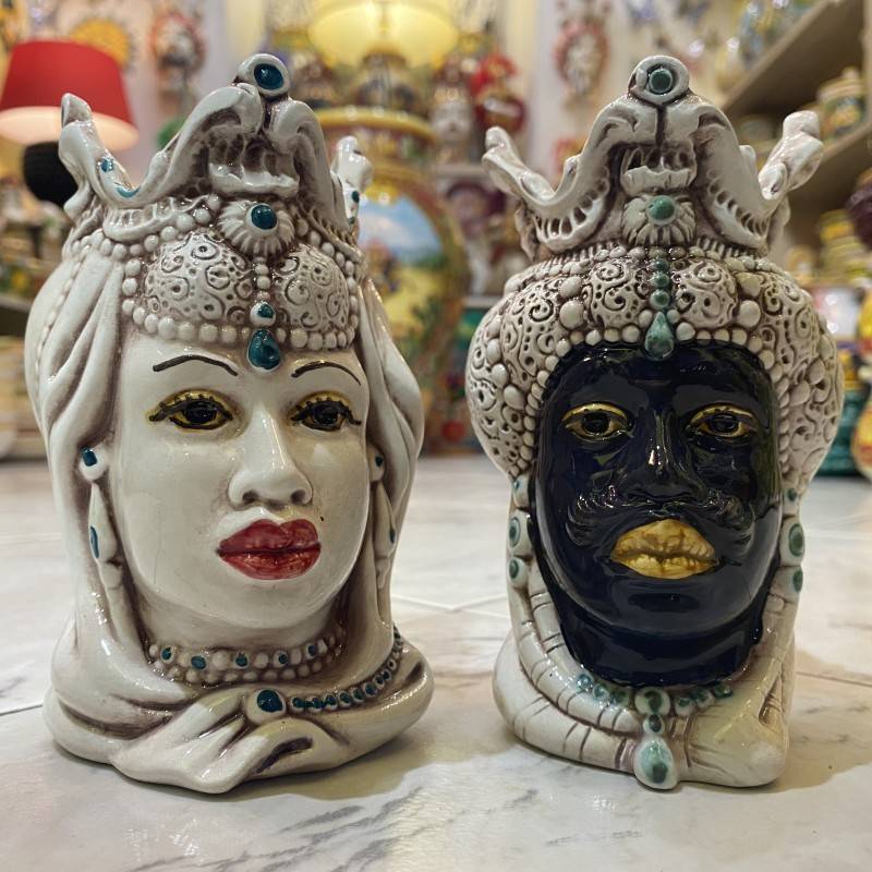 Pair of Moor's Heads Caltagirone height about 13 cm - 
