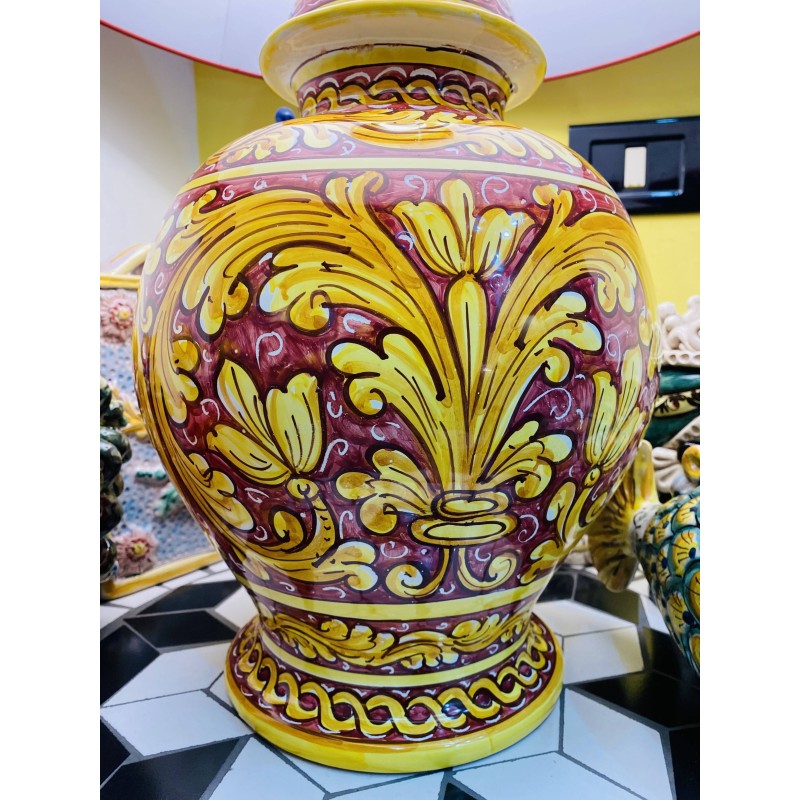 Keramiskt ljus av Caltagirone dekoration Barock bakgrund Bordeaux - höjd 70 cm - 