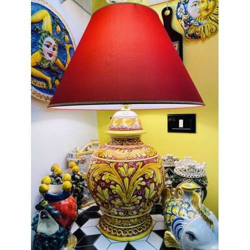 Keramiskt ljus av Caltagirone dekoration Barock bakgrund Bordeaux - höjd 70 cm - 