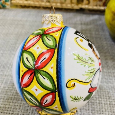 Bola de Natal em cerâmica fina decorada à mão - tamanho grande com 10 cm de diâmetro - 