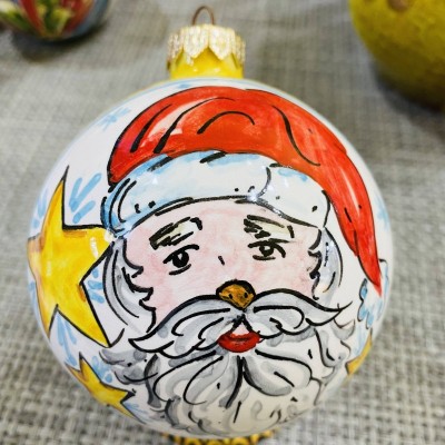 Christmas ball in fine hand-decorated ceramic - large size 10 cm in diameter - 