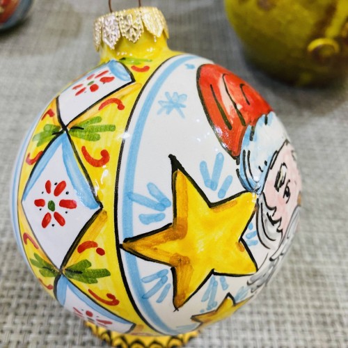Bola navideña en cerámica fina decorada a mano - tamaño grande 10 cm de diámetro -  2