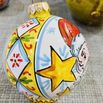 Christmas ball in fine hand-decorated ceramic - large size 10 cm in diameter - 