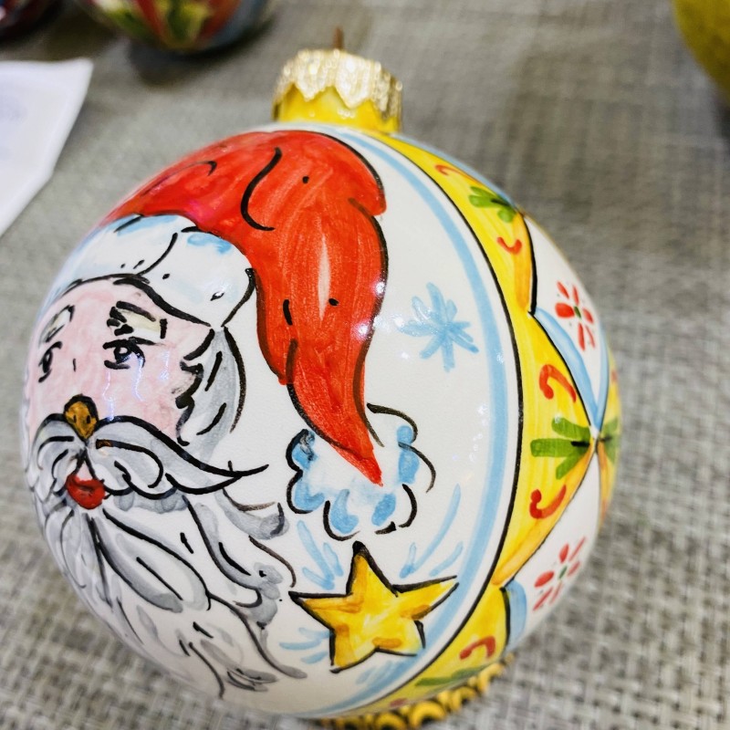 Christmas ball in fine hand-decorated ceramic - large size 10 cm in diameter - 