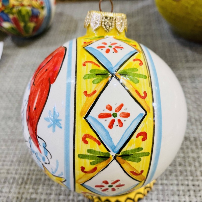 Christmas ball in fine hand-decorated ceramic - large size 10 cm in diameter - 
