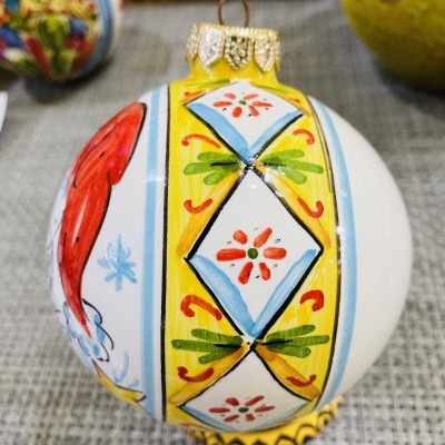 Christmas ball in fine hand-decorated ceramic - large size 10 cm in diameter - 