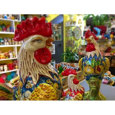 Gallos de fina cerámica de Caltagirone decorados a mano - 3 tamaños disponibles - 