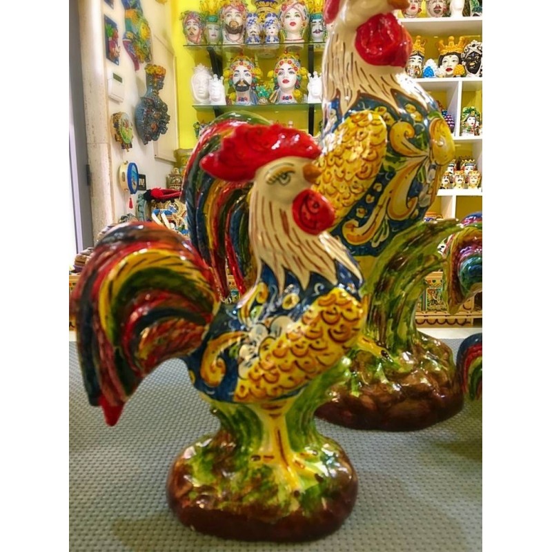 Gallos de fina cerámica de Caltagirone decorados a mano - 3 tamaños disponibles - 
