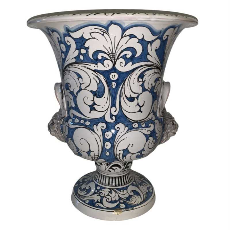 Vaso Villa in ceramica di Caltagirone, manici e Teste di Leone - Misure circa h50x40 cm - 