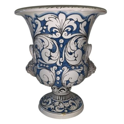 Vase Ceramic Villa av Caltagirone, handtag och lejon huvuden - Åtgärder om h50x40 cm - 