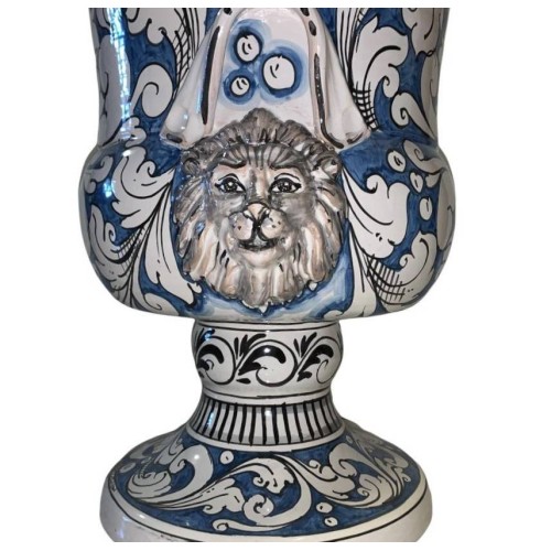 Vase Villa en céramique de Caltagirone, anses et têtes de lion - Dimensions environ h50x40 cm -  2