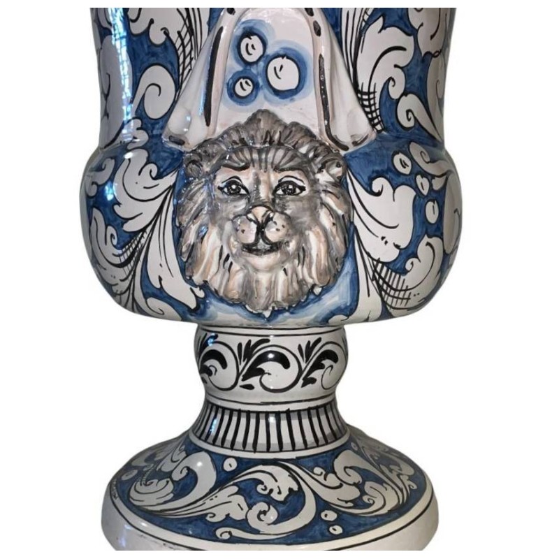 Vase Ceramic Villa av Caltagirone, handtag och lejon huvuden - Åtgärder om h50x40 cm - 