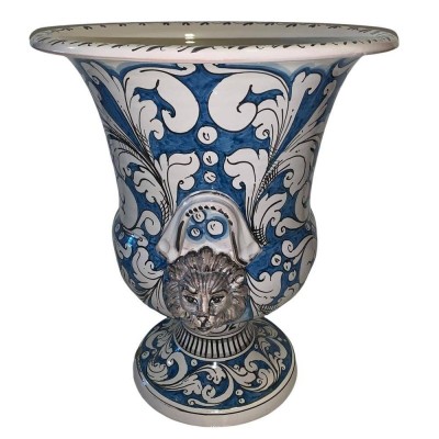 Jarrón Villa en cerámica Caltagirone, asas y cabezas de león - Medidas aprox. h50x40 cm - 