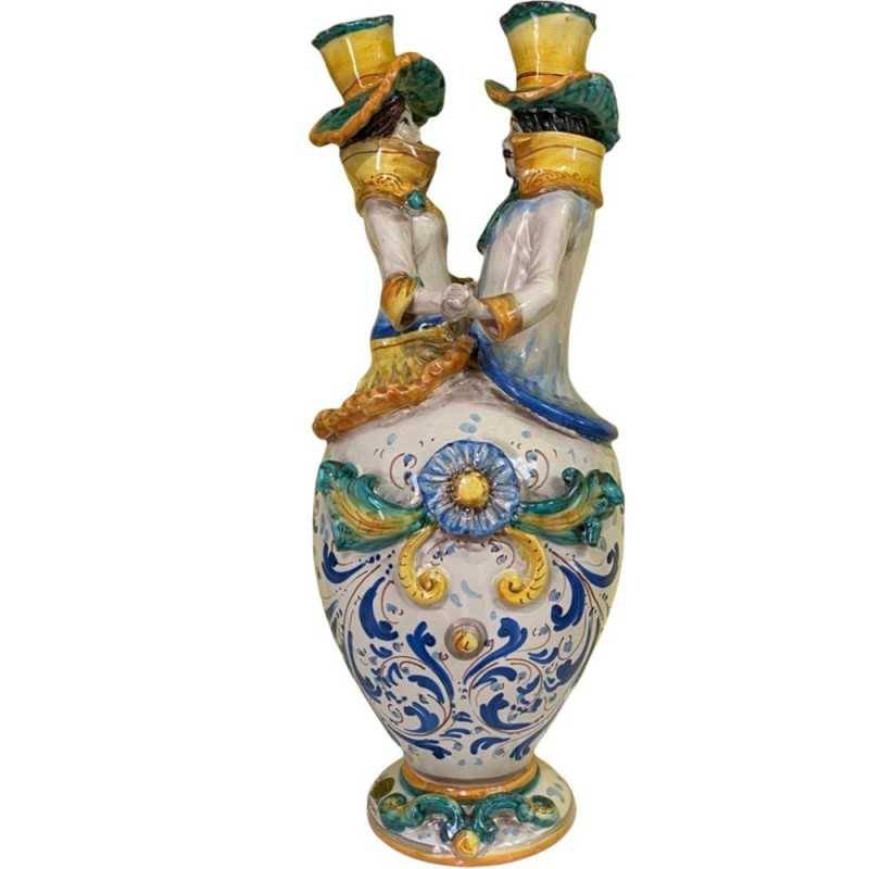 Signorotti Danzanti, Lumiere in ceramica di Caltagirone, decorazioni a rilievo - Altezza circa 50 cm - 