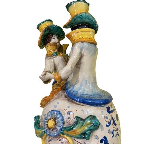 Signorotti dansant, Lumière en céramique de Caltagirone, décorations en relief - Hauteur environ 50 cm -  2