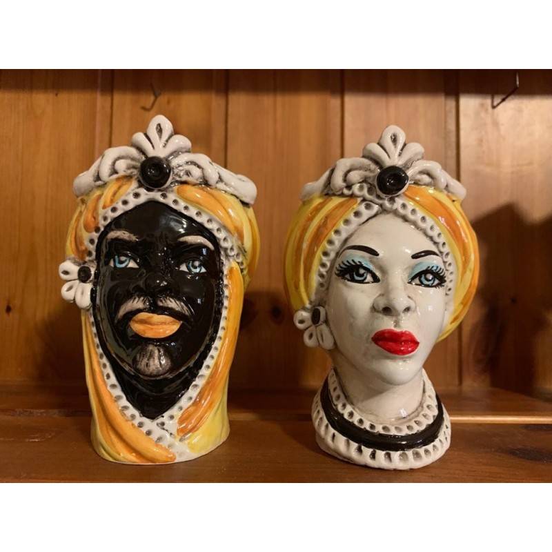 Pair of Heads of Moro Caltagirone tillverkad för hand - höjd ca 13 cm - 