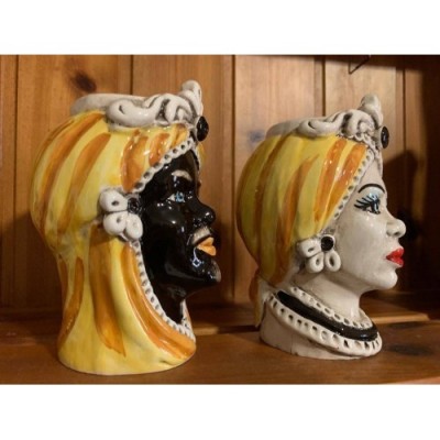 Pair of Heads of Moro Caltagirone tillverkad för hand - höjd ca 13 cm - 