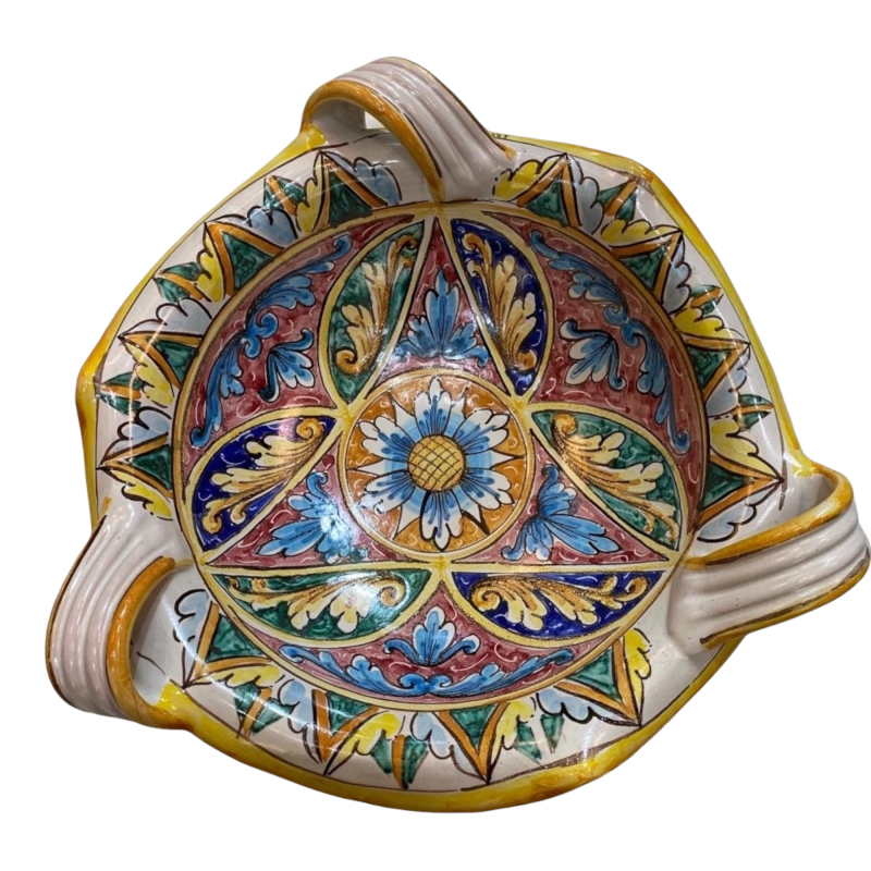Centrotavola smerlato con manici, decoro barocco Palermo - diametro 35 cm decoro 2 - 
