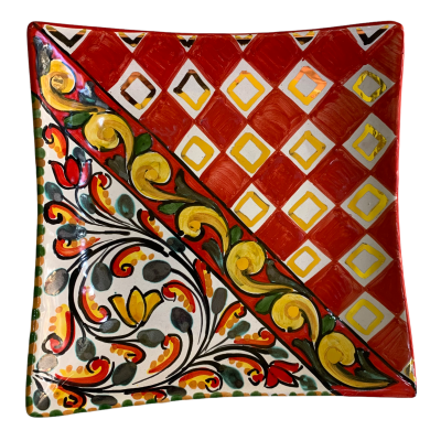 Bandeja de bolsillo Elite serie Caltagirone cerámica con esmalte oro puro - cm 21x21 h4 - 