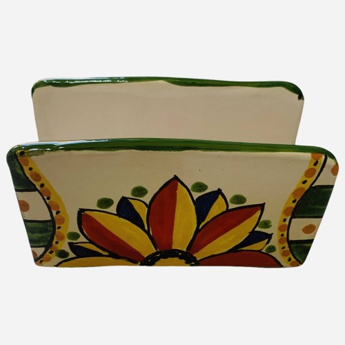 Korrespondenzhalter oder Serviettenhalter aus feiner sizilianischer Keramik – Blumendekoration – Maße 14 x 8 x 6 cm - 