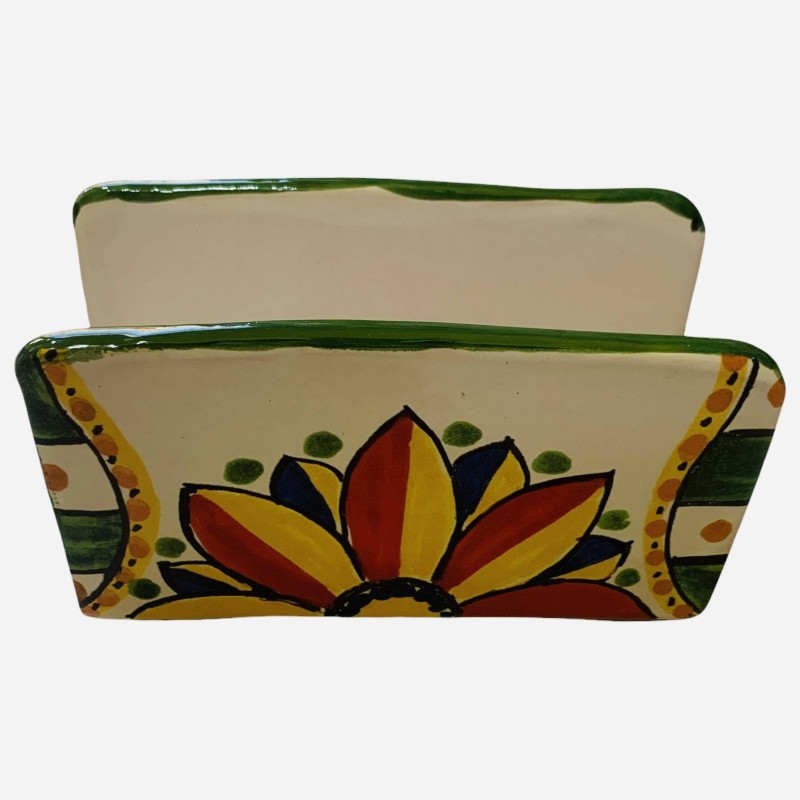 Letter holder or napkin holder in fine Sicilian ceramic - Flower decoration - Dimensions 14x8x6 cm - 