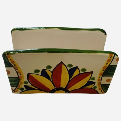 Letter holder or napkin holder in fine Sicilian ceramic - Flower decoration - Dimensions 14x8x6 cm - 