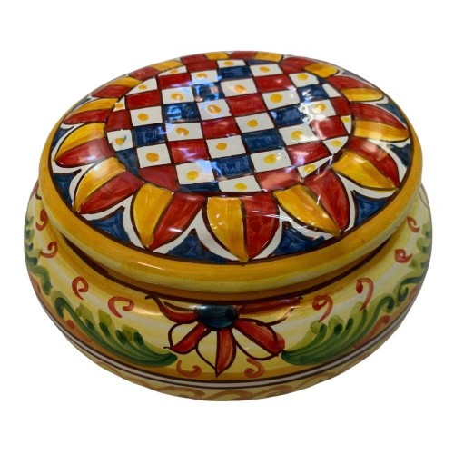 Grande boîte à bijoux en céramique fine de Caltagirone décorée à la main - Dimensions 16x6 cm - 