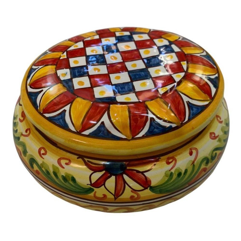 Grande boîte à bijoux en céramique fine de Caltagirone décorée à la main - Dimensions 16x6 cm - 