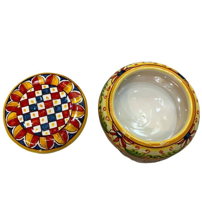 Grande boîte à bijoux en céramique fine de Caltagirone décorée à la main - Dimensions 16x6 cm - 