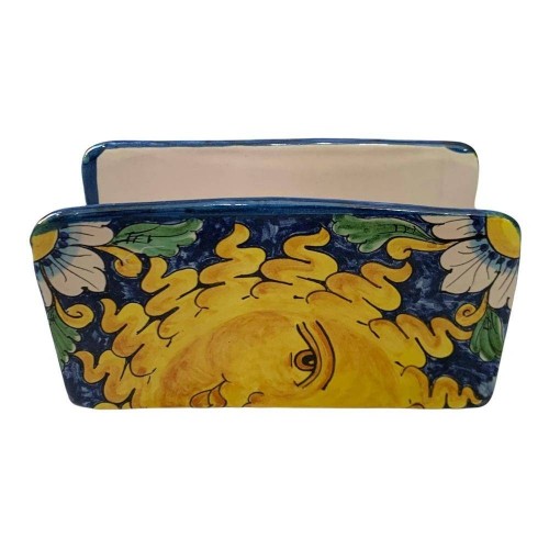 Porta-cartas ou porta-guardanapos em cerâmica siciliana fina - Decoração de sol - Medidas 14x8x6 cm - 
