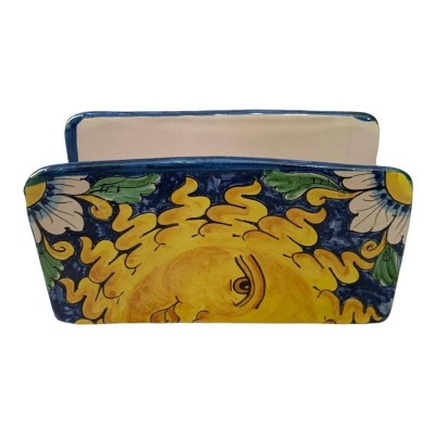 Porta corrispondenza o porta tovaglioli in pregiata ceramica siciliana - Decoro Sole - Misure cm 14x8x6 - 