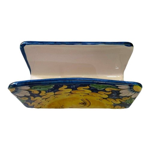 Porte-correspondance ou porte-serviettes en céramique fine sicilienne - Décoration Soleil - Dimensions 14x8x6 cm -  2
