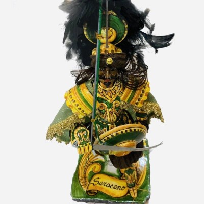 Pupo siciliano, Paladino in ceramica Caltagirone, h 55 cm ca. Linea Carolingia, base pietra lavica - SARACENO - - 
